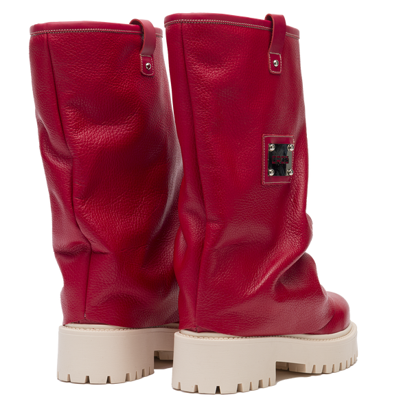 Leather Chunky Boots Red