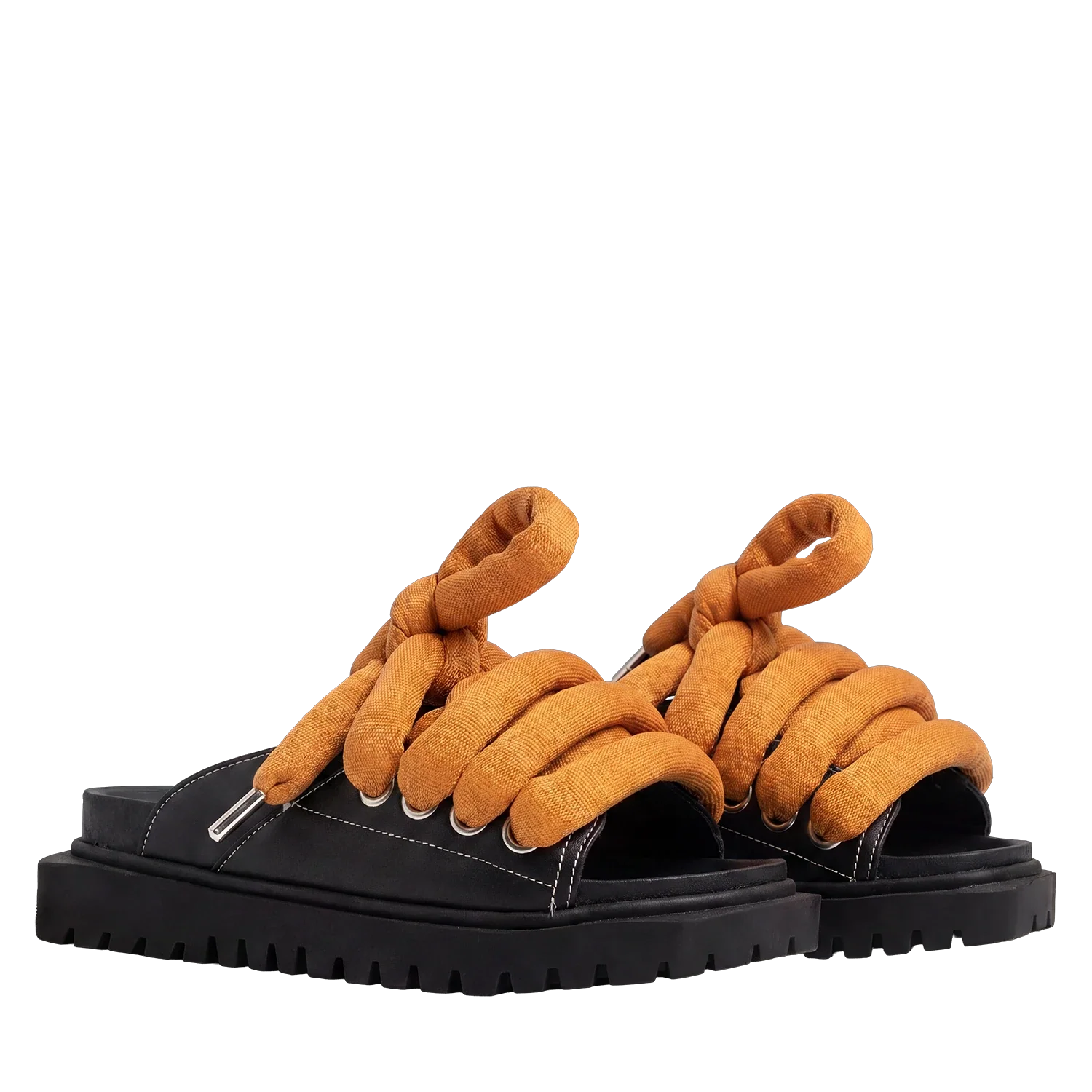 Sandal - Black Leather - LT Orange