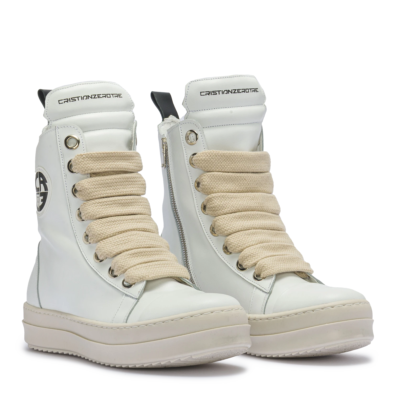 MIRAGE–Cuir avec lacets crème