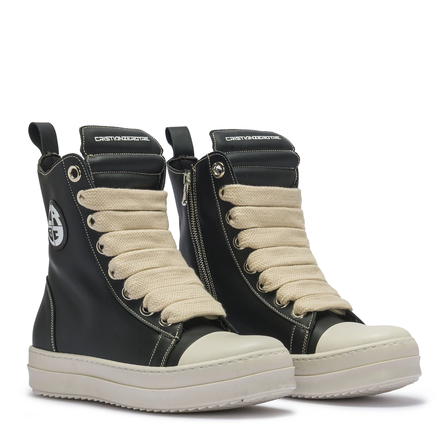 MIRAGE–Cuir avec lacets crème