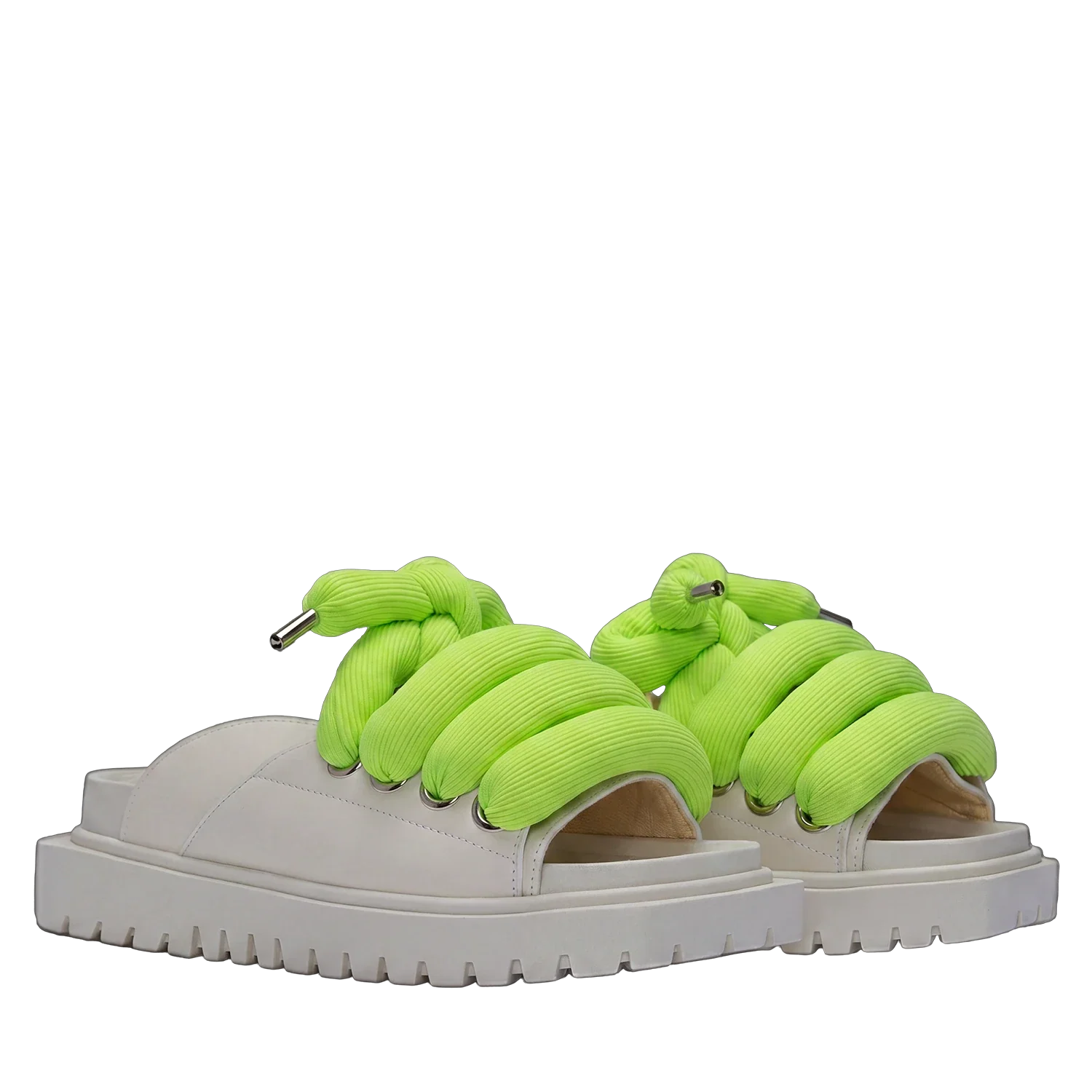 Sandal - Cream Leather - TB Acid Green
