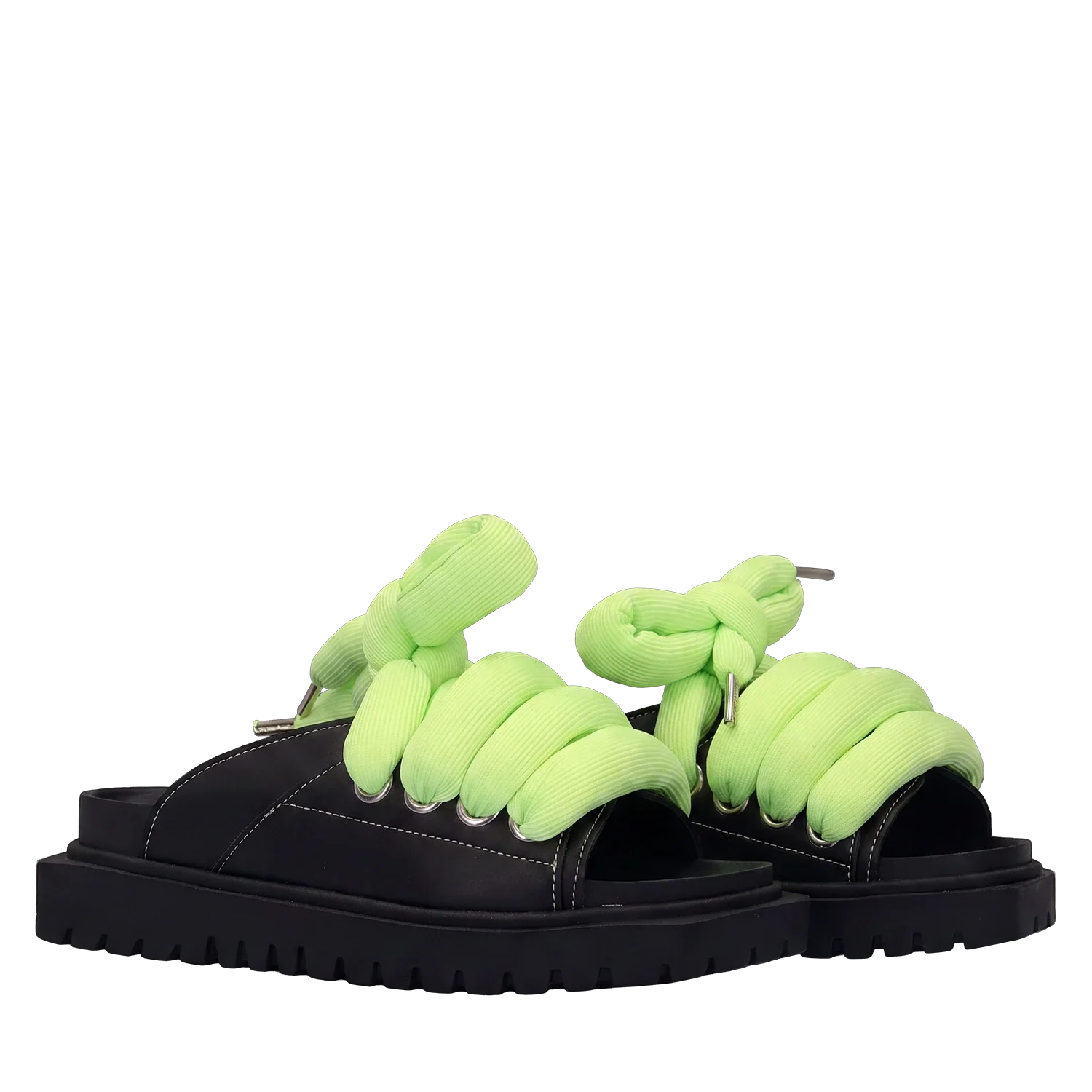 Sandal - Black Leather - TB Acid Green