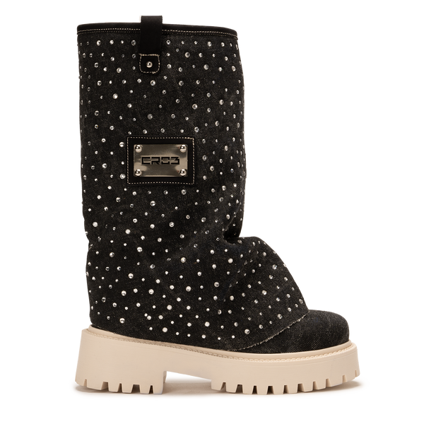 Denim Diamond Chunky Boots Black