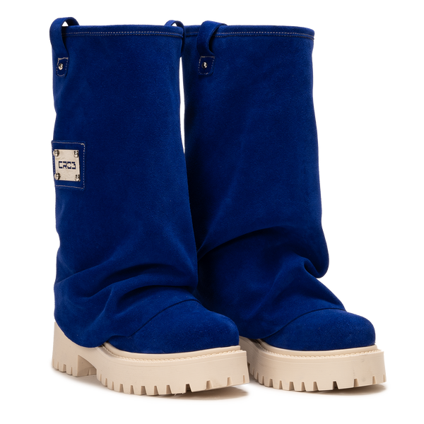 Deep blue velvet Chunky Boots