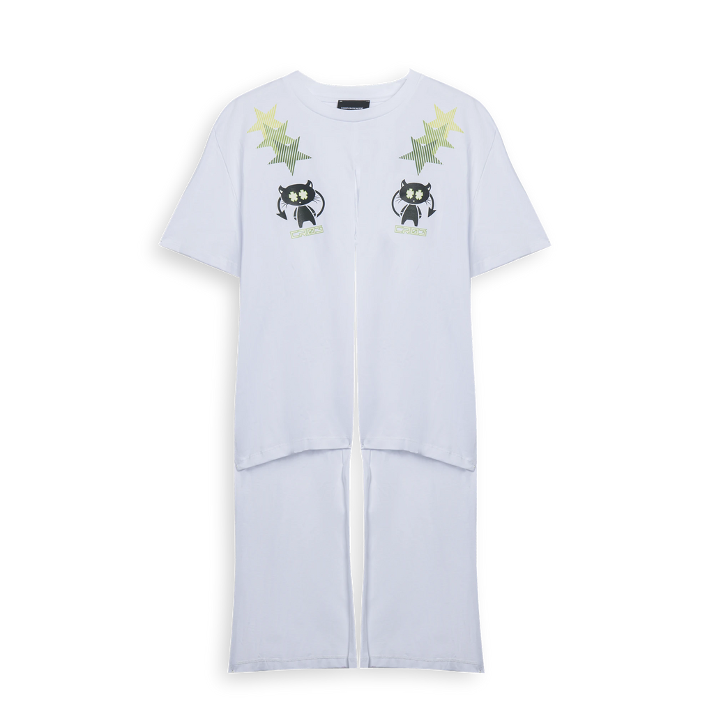 White Knotted Cat Stars T-Shirt